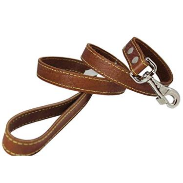 Imagem de Coleira clássica para cães de couro legítimo de 2,54 cm de largura para as maiores raças marrom