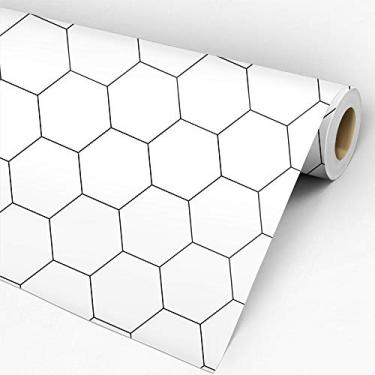 Imagem de Papel De Parede Adesivo Geométrico Azulejo Hexágono Branco