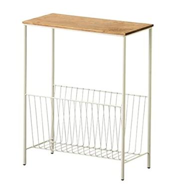 Imagem de ZEONIK Mesa de centro elegante mesa de centro de metal com armazenamento e mesa de canto superior de madeira mesa lateral retangular mesa de cabeceira simples sala de estar sofá mesa fácil de limpar