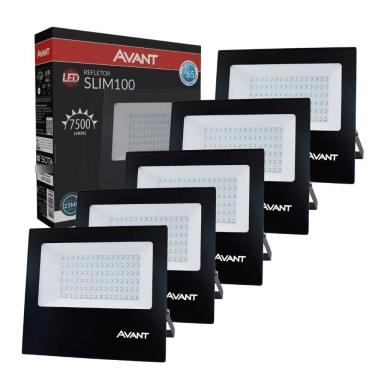 Imagem de Refletor Avant Led 100W Bivolt Preto 6500K 5 Unidades