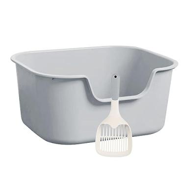 Imagem de Bothyi Bandeja de areia superior aberta para animais de estimação, caixa de areia para gatos, bandeja de areia para gatos, comadre grande, caixa de areia, CINZENTO