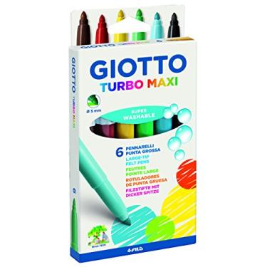 Imagem de GIOTTO Turbo Maxi, Canetas Coloridas Hidrocor, Ponta de 5mm, Estojo com 6 Cores