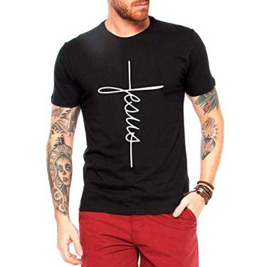 Imagem de Camiseta Masculina Criativa Urbana Jesus Cruz Evangélica Gospel Religiosa Preta