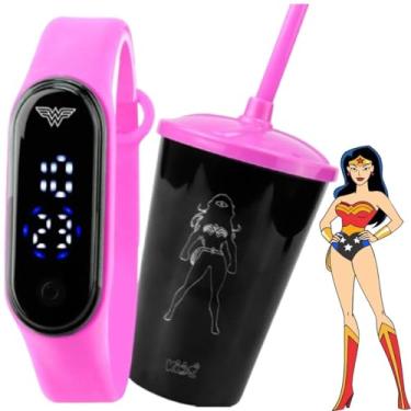 Imagem de Relógio Infantil Digital Led Menina Bracelete Mulher Maravilha, Prova D'água, Silicone, Copo Super Herói, Presente