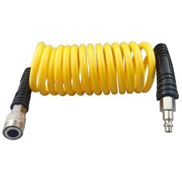 Imagem de Darnassus Mangueira de ar de recuo de poliuretano, mangueira de compressor de ar com conexões giratórias de 0,6 cm, para uso industrial, doméstico, garagem, estação (3 m, amarelo)