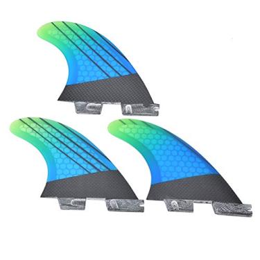 Imagem de HERCHR Barbatana de prancha de surf, 3 peças FCS2 fibra de vidro gradiente azul prancha de surf nadadeira lateral flexível para prancha de surf para prancha de surf longboard prancha de surf