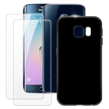 Imagem de MILEGOO Capa para Samsung Galaxy S6 Edge + 2 peças protetoras de tela de vidro temperado, capa ultrafina de silicone TPU macio à prova de choque para Samsung Galaxy S6 Edge (5,1 polegadas), preta