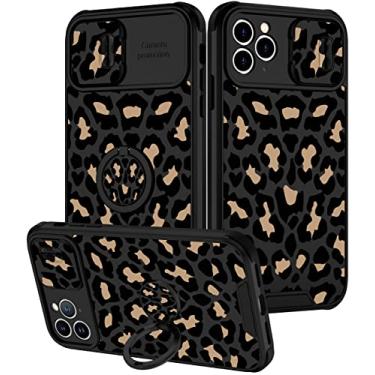 Imagem de Goocrux (2 em 1 para iPhone 11 Pro Capa de leopardo para mulheres meninas Capa de telefone com estampa de onça design de animal com capa de câmera deslizante + suporte de anel bonito padrão preto capas femininas para iPhone11 Pro 5,8 polegadas