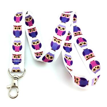 Imagem de Chaveiro de coruja roxo moderno com cordão para crachá