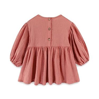 Imagem de Macaquinho de Páscoa infantil para meninas e outono vestido casual de linho, botões de rosa, vestido de florista, Rosa, 5-6 Anos