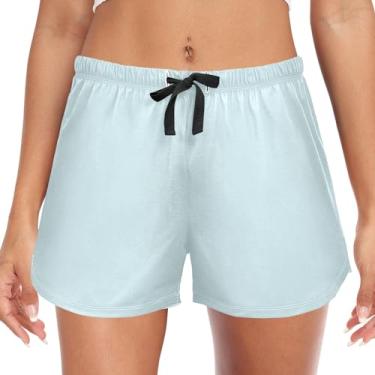 Imagem de CHIFIGNO Short feminino de pijama fofo, calça de pijama feminina, shorts com cordão e bolsos, P-2GG, Azul claro, G