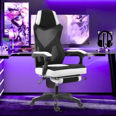 Imagem de Cadeira Gamer Fox Racer Design Estilo Gamer Tecido Respirável Design Ergonômico (Branco/Preto)