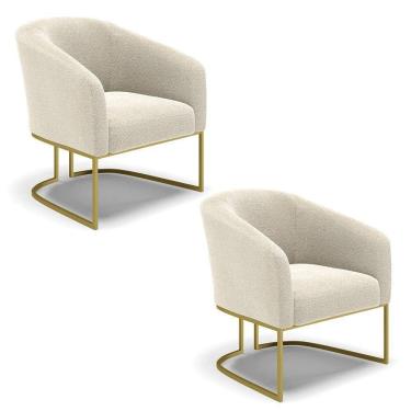 Imagem de Kit 2 Poltronas Stella Bouclê Base Metálica Industrial Dourado - D`rossi Cor Bege
