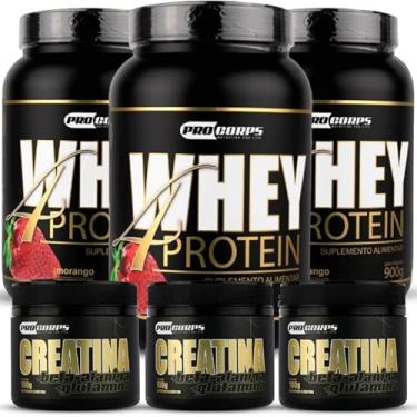 Imagem de Combo 3 Whey 4 Protein 900g + 3 Creatina 100g (900g, Morango)