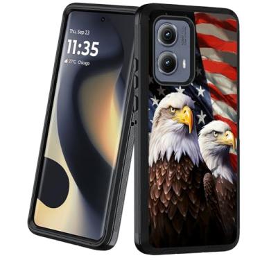 Imagem de BXIKEOPIU Projetada para Moto Edge 5G 2024, capa protetora resistente à prova de choque de 3 camadas à prova de poeira/queda para Motorola Moto Edge 5G 2024, bandeira americana patriótica águia careca