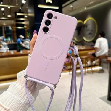 Imagem de Capa magnética líquida com cordão cruzado para Samsung Galaxy A15 A55 A35 A05 A05S Capa traseira de silicone TPU macio, roxo, para Samsung A05