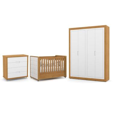 Imagem de Dormitório Tutto New 4 Portas, Cômoda 4 Gavetas e Berço com Capitonê - Matic Móveis