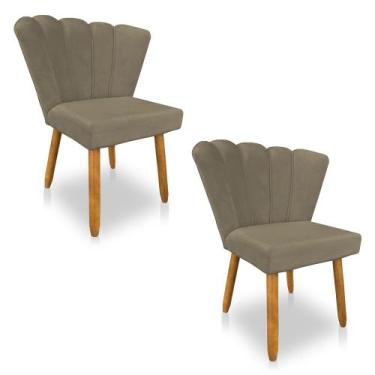 Imagem de Kit 02 Cadeiras Poltrona Flor Veludo Capuccino Pés Palito Castanho - P