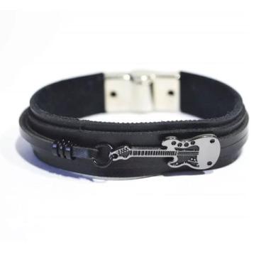 Imagem de Pulseira Couro Masculina Guitarra - Vorax Acessórios, PP - 16cm a 16,5