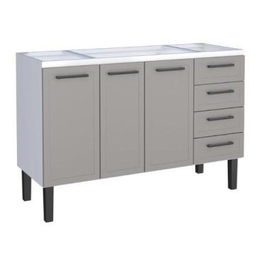 Imagem de Gabinete / Balcão de Cozinha JU em Aço para Pia de 1.40m 3 Portas e 4 