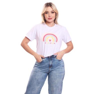 Imagem de Tshirt Blusa Feminina Arco Iris Estampada Manga Curta Camiseta Camisa 