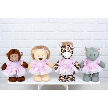Imagem de KIT PELUCIA SAFARI AMORE - ELEFANTE, MACACO, GIRAFA, LEÃO 20 CM (ROSA)