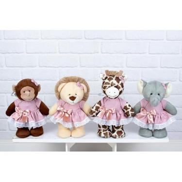 Imagem de KIT PELUCIA SAFARI AMORE - ELEFANTE, MACACO, GIRAFA, LEÃO 20 CM (ROSE)