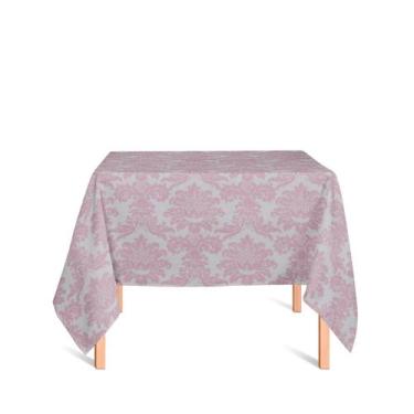 Imagem de Toalha de Mesa Quadrada em Tecido Jacquard Rosa Bebê e Prata Medalhão 