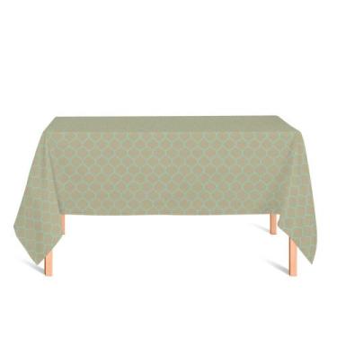 Imagem de Toalha de Mesa Retangular em Tecido Jacquard Dourado e Turquesa Geomét
