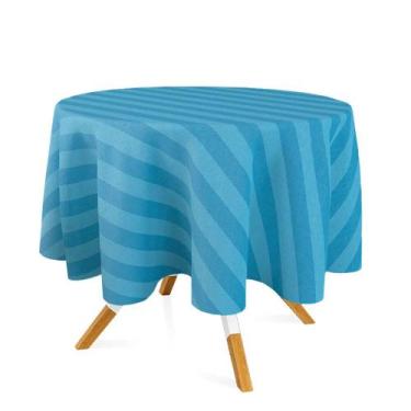 Imagem de Toalha de Mesa Redonda em Tecido Jacquard Azul Piscina Listrado Tradic