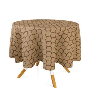 Imagem de Toalha de Mesa Redonda em Tecido Jacquard Preto e Dourado Geométrico T