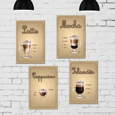 Imagem de Placa Decorativa Cozinha MDF Tipos de Café Kit 4un 30x40cm - Quartinho
