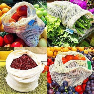 Imagem de Kit 12 Saco Reutilizável Algodão De Malha Para Feira Frutas - oem