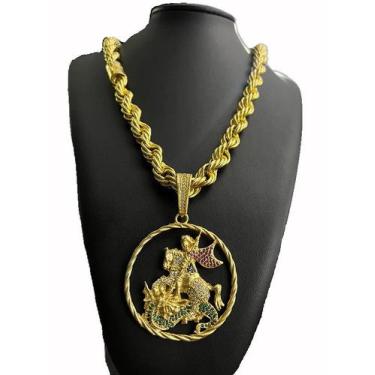Imagem de Cordão baiano 13mm + pingente são jorge - banhado a ouro - ToJoia18k