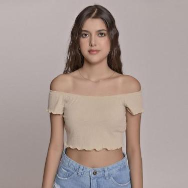 Imagem de Cropped Juvenil Feminino Amofany Malha Canelada Ombro A Ombro Com Fru 