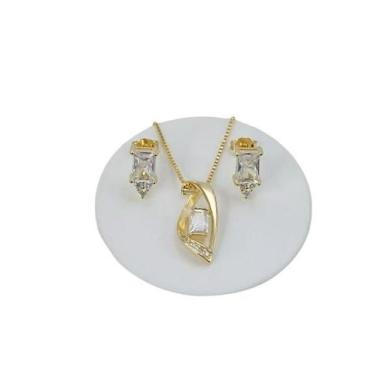 Imagem de Conjunto Banhado a Ouro Liso Com Pedras Bijou Art