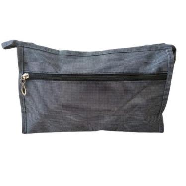 Imagem de Necessaire Cinza De Nylon 2 Compartimentos Forrados 26x16cm - Dantas