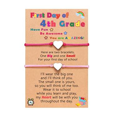 Imagem de Pulseira First Day of 1/2/3/4 de volta às aulas, pulseiras de coração grandes e pequenas combinando para mãe, filha, filho, meninos e meninas, Aço inoxidável, Sem pedras preciosas
