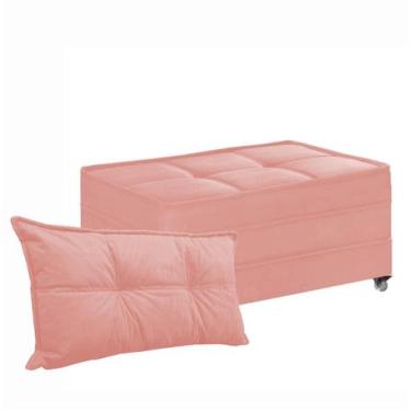 Imagem de Pufe Cama Solteiro Dobrável Com Almofada - Due Decor, Suede Rosa