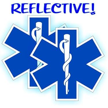 Imagem de 2 peças REFLETIVAS Star of Life Hard Hat Adesivos | Capacete de resgate de incêndio Decalques de vinil de motocicleta | Paramédico EMT etiquetas de ambulância crachás CPR AED primeiros socorros enfermeira RN DMT