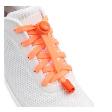 Imagem de ZHENTOR Cadarços elásticos sem laço - cadarços elásticos sem cadarço para tênis infantil e adulto, tamanho único, Laranja neon, 47inchs
