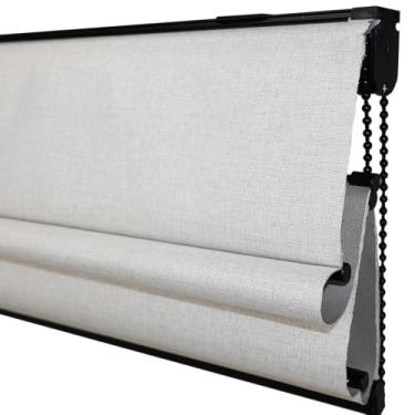 Imagem de Cortina Persiana Romana Blackout 1,10 (Lar) x 1,60 (alt) (Linho Natural - Acabamento Preto)