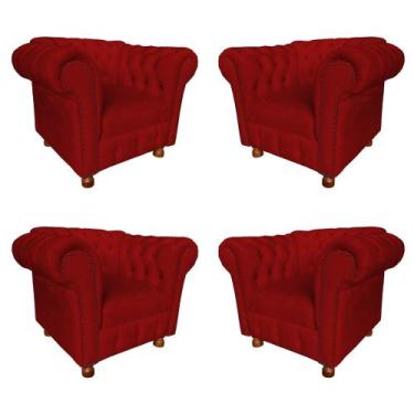Imagem de Quatro Poltronas Chesterfield Luiz Xv - Suede Vermelho / Decoração, re