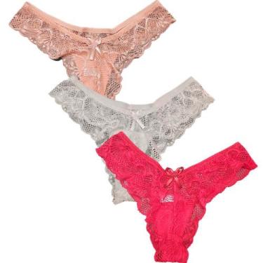 Imagem de Kit 3 Calcinha Em Renda Fristyle Microfibra Tanga Fio, G, Preto
