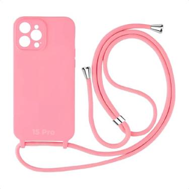 Imagem de Case Capa Capinha Facility Com Cordão Alça Para iPhone 15 Pro (Rosa)