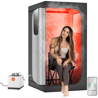 Imagem de Sauna a vapor portátil – temporizador de 99 minutos com 9 níveis de calor vaporizador 3L, aquecimento rápido, design espaçoso de 80 cm x 80 cm x 160 cm, barraca grande à prova d'água com isolamento