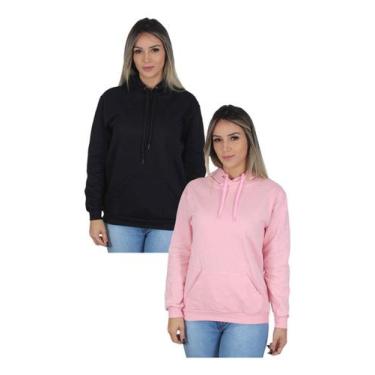 Imagem de Kit 2 Moletom Liso Feminino Blusa De Frio Casual Canguru - Lunny, Rosa
