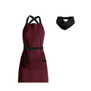 Imagem de Avental Vinho e Faixa de Cabelo Preto Chef Cozinha Bistro - CASACHA