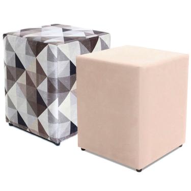 Imagem de Kit 2 Puffs Quadrados Decorativo 45cm Bege + Estampado bf Colchões