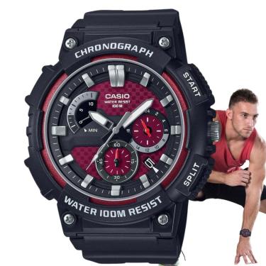 Imagem de Relógio de Pulso Casio Masculino Analógico Cronógrafo Prova Dágua 100 Metros Calendário Original Robusto Esportivo Preto MCW-200H-4AVDF